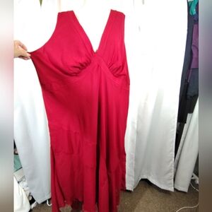 Jonathan Martin Maxi Dress, TAG, Sleeveless, V-Neck, Red, Empire Waist, 24W